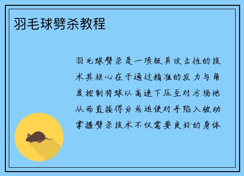 羽毛球劈杀教程