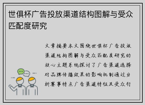 世俱杯广告投放渠道结构图解与受众匹配度研究